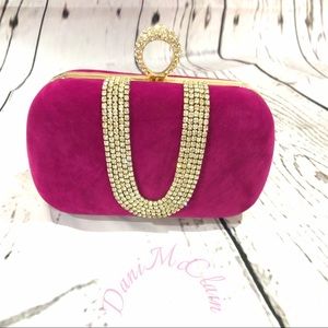 Fuchsia Velvet Evening Clutch with Rhinestones